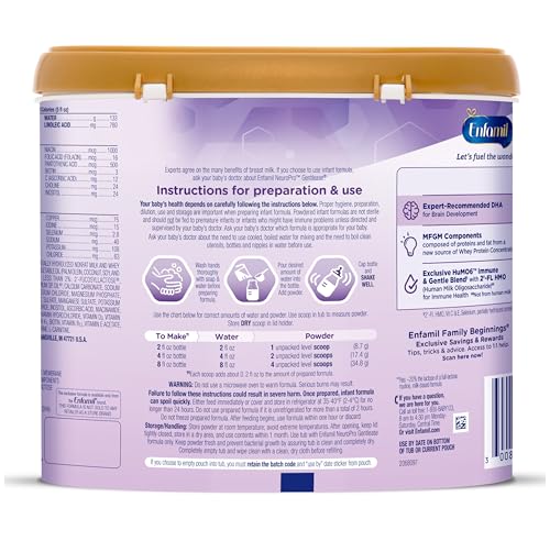 Enfamil NeuroPro Gentlease Baby Formula, Brain Building DHA, HuMO6 Immune Blend, Designed to Reduce Fussiness, Crying, Gas & Spit-up in 24 Hrs, has Prebiotics to Promote Softer Stools, Reusable Tub, 19.5 Oz