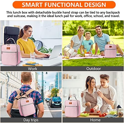 Lunch Bag for Women Insulated Lunch Bag For Men Adults Small Lunch Bag for Office Work - Leakproof Freezable Cooler Bag Reusable Portable Lunch Box (Pink)