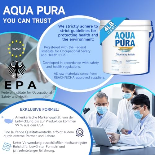 Aqua Pura Chlorine Tablets for Swimming Pool,3" Pool Supplies, Individually Wrapped Stabilized Chlorine Tablets, Long-Lasting, Slow Dissolve,Kill Bacteria,UV Protected,90% Available,4 LB