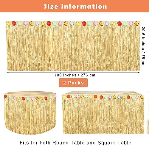 Fovths 2 Pack Luau Grass Table Skirt Natural 9 Feet x 29.5 Inch Hawaiian Table Skirt for Tropical Hawaiian Party Decorations Luau Costume Party, Straw Yellow