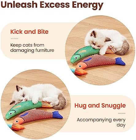 Potaroma Cat Toys Saury Fish, 3 Pack, Catnip Crinkle Sound, Soft and Durable, Interactive Kitten Kicker for Indoor Kitty Exercise 9.4 Inches for All Breeds
