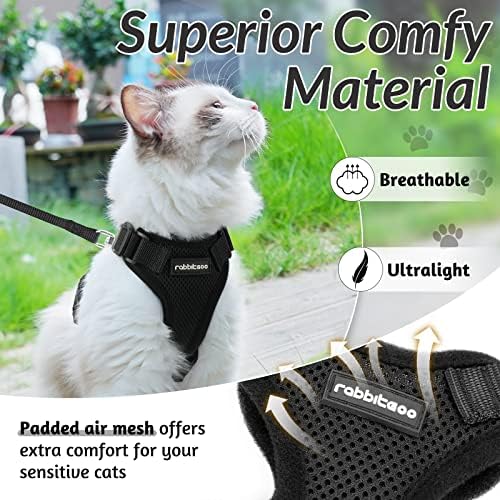 rabbitgoo Cat Harness and Leash for Walking, Escape Proof Soft Adjustable Vest Harnesses for Cats, Easy Control Breathable Reflective Strips Jacket, Black, M
