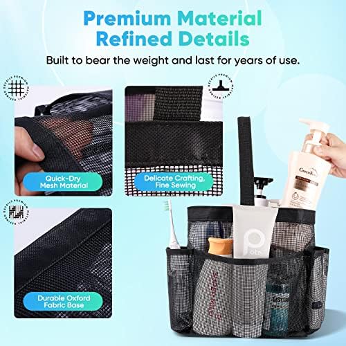 Mesh Shower Caddy Portable for College Dorm Room Essentials, 8-Pocket Large Capacity Shower Bag for Beach, Swimming, Gym