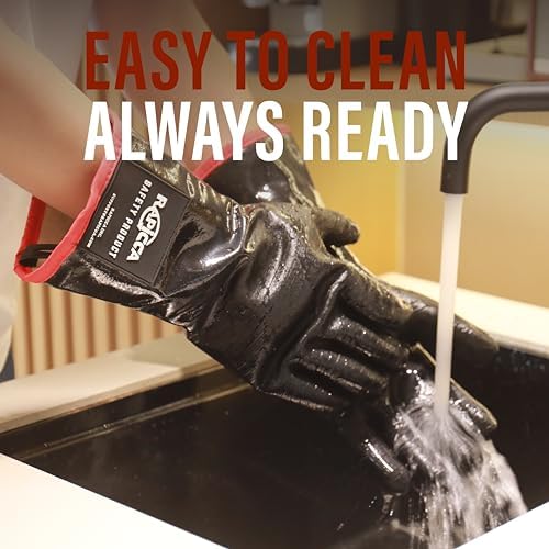 RAPICCA 932°F Heat Resistant BBQ Grill Gloves: Oil Resistant Waterproof for Smoking Grilling Cooking Barbecue Deep Frying Turkey Rotisserie Handling Hot Greacy Meat Stocking Stuffers - Long Sleeve