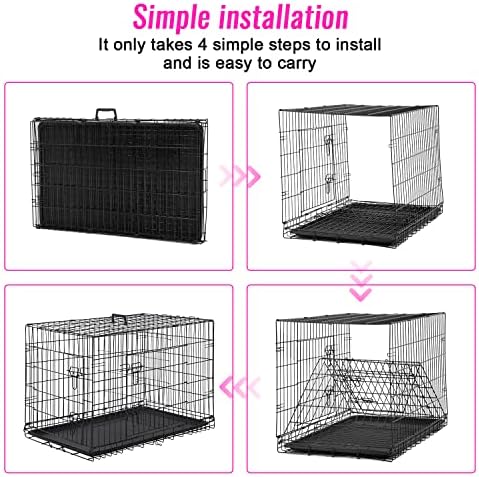 FDW Dog Crate for Large Dogs 48 Inch Folding Metal WirePet Cage Double Door W/Divider Panel Indoor Outdoor Kennel Leak-Proof Plastic Tray,Black