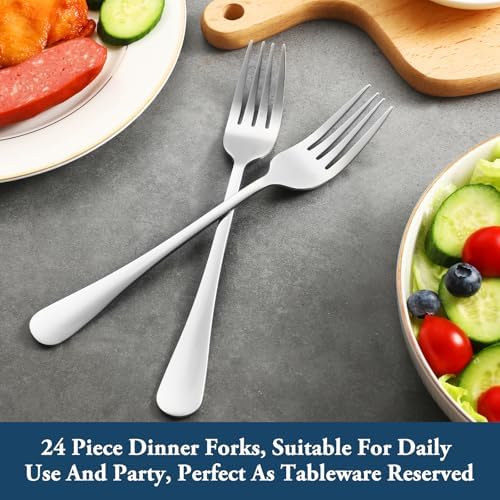 24 Piece Dinner Forks Set, Food-Grade Stainless Steel Silverware Forks, Cutlery Fork, Metal Fork for Home, Kitchen or Restaurant, Mirror Polished, Dishwasher Safe - 8 Inch