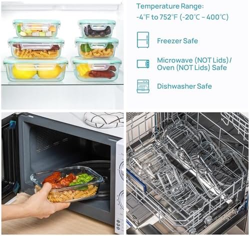 Vtopmart 8 Pack Glass Food Storage Containers with Airtight Lids, Glass Meal Prep Containers, Lunch Office Meal for Microwave, Oven, Freezer and Dishwasher, BPA Free
