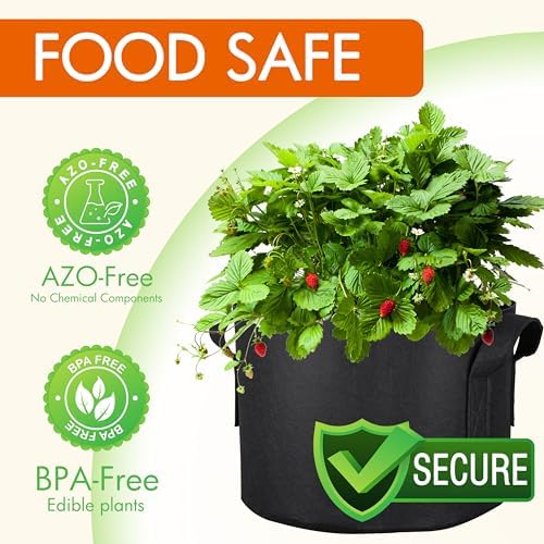 Gardzen 10-Pack 5 Gallon Grow Bags, 300G Thickened Aeration Fabric Pots with Handles, Heavy Duty Cloth Pots for Plants