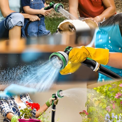 Non-Expandable Garden Hose 100feet, Flexible Water Hose with 10 Function Hose Nozzle, Lightweight, Tangle Free, Rust Proof for Yard (Black)