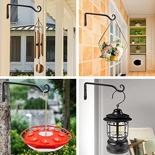 FEED GARDEN Wall Hook Hanging Plant Bracket 10 Inch 2 Pack, Hand-Forged Plant Hanger for Hanging Bird Feeders, Wind Chimes, Flower Baskets, Yoga Mat, Indoor/Outdoor Use, Black