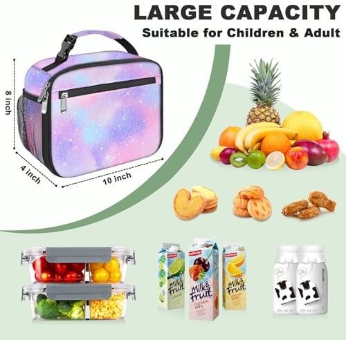 Kids Lunch Box for Boys Girls Lunch Bag Insulated Durable Lunchbox Children Lunch Tote Bag for School Pink Starry Sky