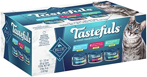 Blue Buffalo Tastefuls Flaked Wet Cat Food Variety Pack, Made with Natural Ingredients, Tuna, Chicken, Fish & Shrimp, 3-oz Cans (12 Count, 4 of Each)
