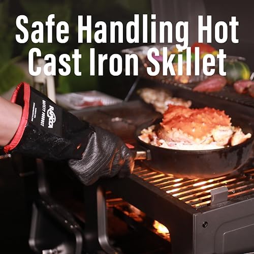 RAPICCA 932°F Heat Resistant BBQ Grill Gloves: Oil Resistant Waterproof for Smoking Grilling Cooking Barbecue Deep Frying Turkey Rotisserie Handling Hot Greacy Meat Stocking Stuffers - Long Sleeve