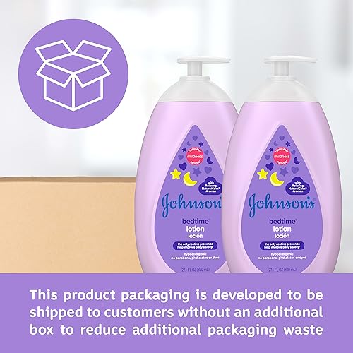 Johnson's Moisturizing Bedtime Baby Lotion with Coconut Oil & NaturalCalm Aromas to Help Relax Baby, Mild, Hypoallergenic & Paraben-, Phthalate- & Dye-Free, Twin Pack, 27.1 fl. oz, 2 Pack