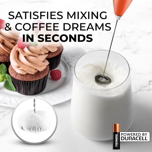 Zulay Kitchen Handheld Milk Frother with Duracell AA Batteries – Ultra Fast Electric Mixer & Foam Maker, Easy-Clean Drink Mixer for Coffee & More Peach n Cream