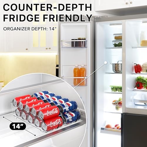 Simple Houseware Soda Can Organizer and Dispenser for Refrigerator / Pantry, Clear, Set of 2