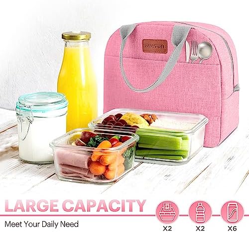 Lunch Bag for Women & Men Adult Insulated Lunch Box, Small Leakproof Cooler Food Lunch Containers Reusable High Capacity Lunch Tote Bags for Work, Travel, Outdoor (Pink)