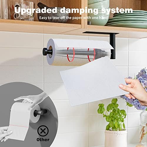 Under Cabinet Wall Mount Paper Towel Holder, Self-Adhesive Bar, Stainless Steel 13 inch (Black)
