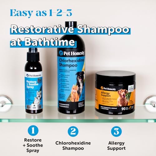 Chlorhexidine Cat & Dog Seasonal Itch Relief Shampoo, for Allergies, Itching, Skin and Coat Supplement, Helps Shedding, Hot Spots, Deodorizing Dog Shampoo & Grooming Supplies,16oz