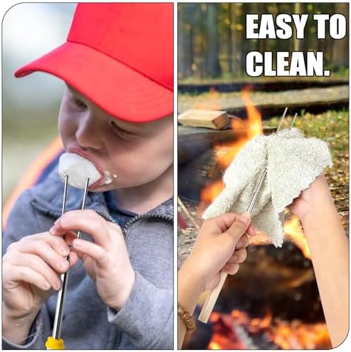 Briout Extendable Stainless Steel Roasting Sticks - Smores Sticks for Fire Pit Long 32 Inch, Smore Skewers Hot Dog Fork Campfire Accessories, Camping Essentials for S'mores - 10 Pack