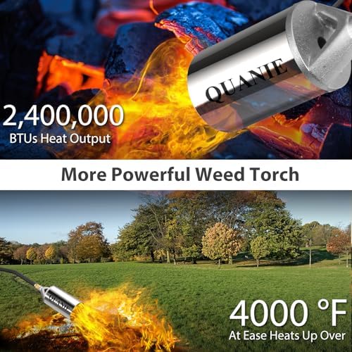 Propane Torch Burner Weed Torch High Output 2,400,000 BTU with 10FT Hose,Heavy Duty Blow Torch with Flame Control and Turbo Trigger Push Button Igniter,Flamethrower for Garden Wood Ice Snow Road (Blue