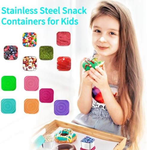 6Pack 6oz Stainless Steel Snack Containers for Kids, Easy Open Leak Proof Metal Toddler Snack Containers with Silicone Lids, Stackable Metal Toddler Lunch Box for Daycare, School and Travel