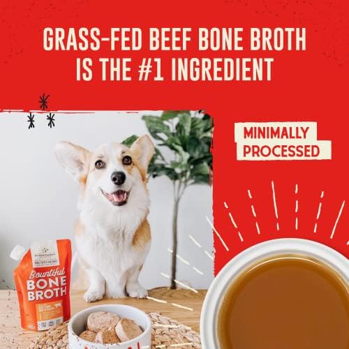 Stella & Chewy's Human-Grade Grass-Fed Beef Bone Broth for Dogs - Joint & Gut Health Liquid Food Topper with Collagen & Turmeric, 16 Fl Oz Resealable Pouch (Pack of 6)