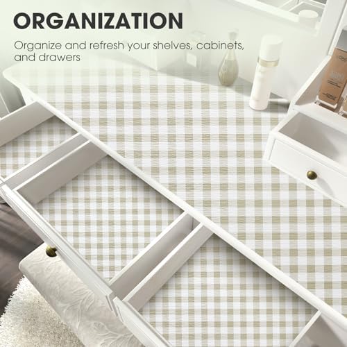 Drawer and Shelf Liner, Non-Slip Kitchen Cabinet Liners Non-Adhesive Thick Strong Grip Waterproof Washable Mats Protect Dresser Shelves Cupboard Bathroom Cabinets, Green Plaid, 12 in X 10 FT