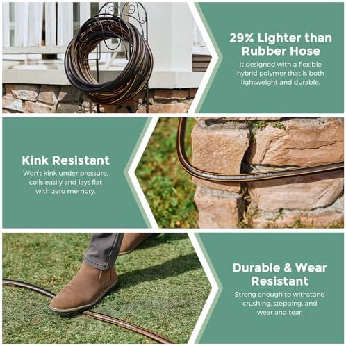 Giraffe Hybrid Leader Hose 5/8" x 15ft, Custom Length, NO Kink, Flexible, Leakproof Water Hose with Male to Female Fittings, 600 Burst PSI