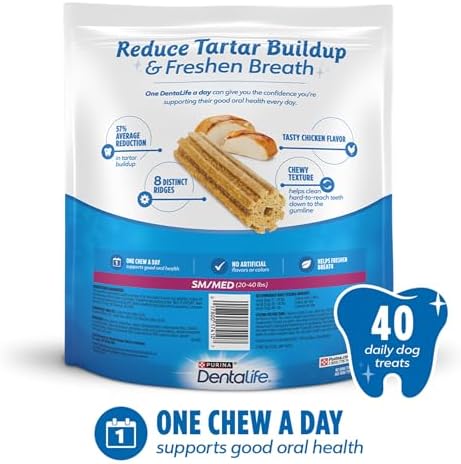 DentaLife Daily Oral Care Dog Treats for Small and Medium Dogs, Chewy Dental Treat to Freshen Breath and Fight Tartar, Chicken Flavor, 28.5 oz., 40 Chews - 40 ct. Pouch
