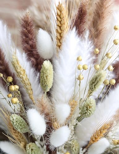 126pcs Dried Pampas Grass Decorations, Dried Flowers, Dried Bouquet in Vase, Reed Grass Bouquet for Bohemian Floral Home Wedding, Table Centerpieces, Rustic Farmhouse Decor. (Vase Not Included)