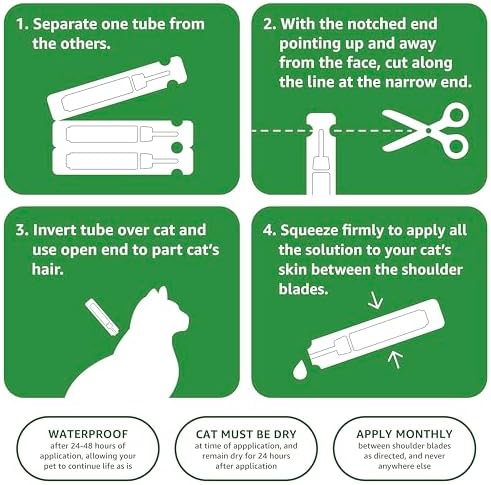 Amazon Basics Flea and Tick Topical Treatment for Cats (Over 1.5 Pounds), 6 Count (Previously Solimo)