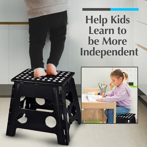 Handy Laundry Folding Lightweight Step Stool is Sturdy Enough to Support Adults and Safe Enough for Kids. Opens Easy with One Flip. Great for Kitchen, Bathroom or Bedroom. (Black- 13 inch)