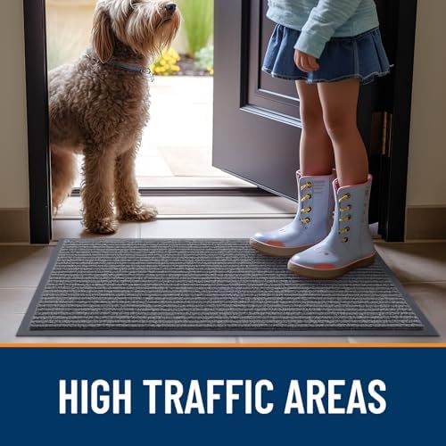 OLANLY Front Door Mat Indoor Outdoor Entrance, Waterproof Heavy Duty Doormat, Fade Resistant, Low Profile, Easy Clean Patio Porch Welcome Floor Mats for Entry, 36x24, Grey