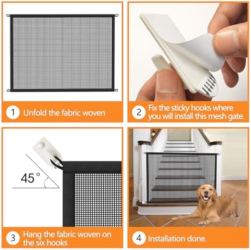 Dog Gate for Stairs Pet Gates for The House: Dogs Screen Mesh Gate for Doorways Stairways Indoor Safety 29 inches Tall, 38 inch Wide