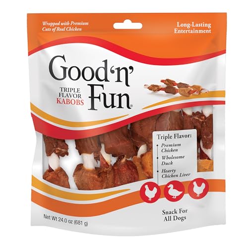 Good'n'Fun Triple Flavored Rawhide Kabobs for Dogs, 24 oz, 36 Count, 2 Pack