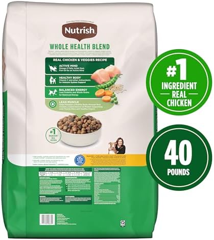 Nutrish Dry Dog Food, Real Chicken & Veggies Recipe Whole Health Blend for Adult Dogs, 40 lb. Bag, Packaging May Vary (Formerly Rachael Ray)