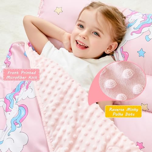 Toddler Nap Mat with Pillow and Blanket, Extra Large Rolled Napping Mats,Slumber Bags for Boys Girls,Kids Sleeping Bag for Daycare, Preschool Travel Camping