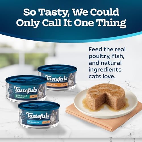 Blue Buffalo Tastefuls Wet Cat Food Paté Variety Pack, Made with Natural Ingredients, Chicken, Turkey & Chicken, Ocean Fish & Tuna Entrées, 5.5-oz Cans (24 Count, 8 of Each)