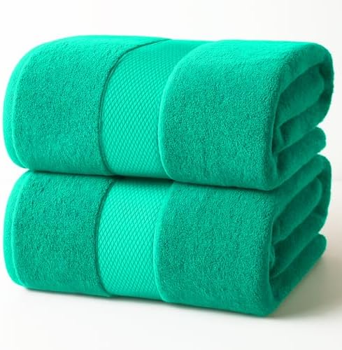 Infinitee Xclusives Premium White Bath Towels for Bathroom Set of 4 (27x54 Inches), 100% Soft Ring-Spun Cotton Bathroom Towels (Vivid Green, Bath Sheet Pack of 2)