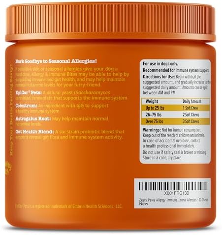Zesty Paws Dog Allergy Relief- Dog Itching Skin Relief- Dog Probiotics for Itchy Skin and Itchy Ears- Dog Allergy Paw Relief- Dog Allergy Chews- Dog Itch Relief - Dog Skin Allergy Relief - Lamb - 90ct