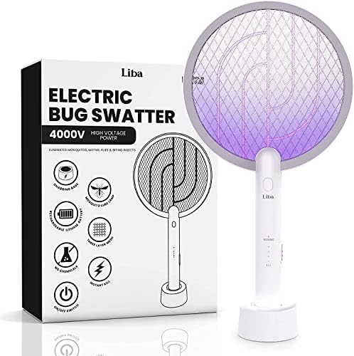 LiBa Electric Fly Swatter Racket, 2 in 1 Electric Bug Zapper USB Rechargeable, 4000V Indoor Outdoor Mosquitoes Zapper with 5 Layer Safety Mesh, Cordless Insect Killer Trap Home Office Camping Patio