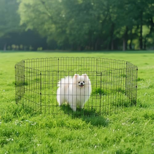 Amazon Basics Foldable Octagonal Metal Exercise Dog Playpen - Indoor/Outdoor, No Door, Extra Small (8 Panels, 24 x 24), Easy to assemble, store, and customize, 24" - Puppy, Black