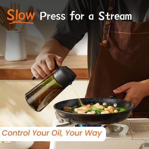 TrendPlain - Original 16oz/470ml Olive Oil Dispenser Bottle for Kitchen Gadgets and Air Fryer Accessories - Olive Oil Sprayer for Cooking w/Stickers - Black&Green