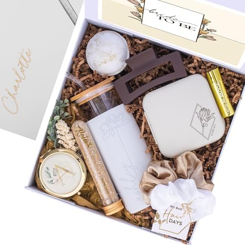 Bridesmaid Proposal Gift Set for Elegant Will You Be My Matron or Maid of Honor Gift Box, Personalized Asking Flower Girl or Junior Bridesmaid Bag with Cream Spa Party Favor Kit (BE1) (White, Glam)