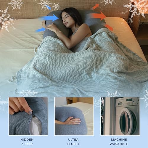 Pharmedoc Pregnancy Pillows, U-Shape Full Body Pillow - Solid – Cooling Removable Cover Dark Grey – Pregnancy Pillows for Sleeping – Body Pillows for Adults, Maternity Pillow and Pregnancy Must Haves
