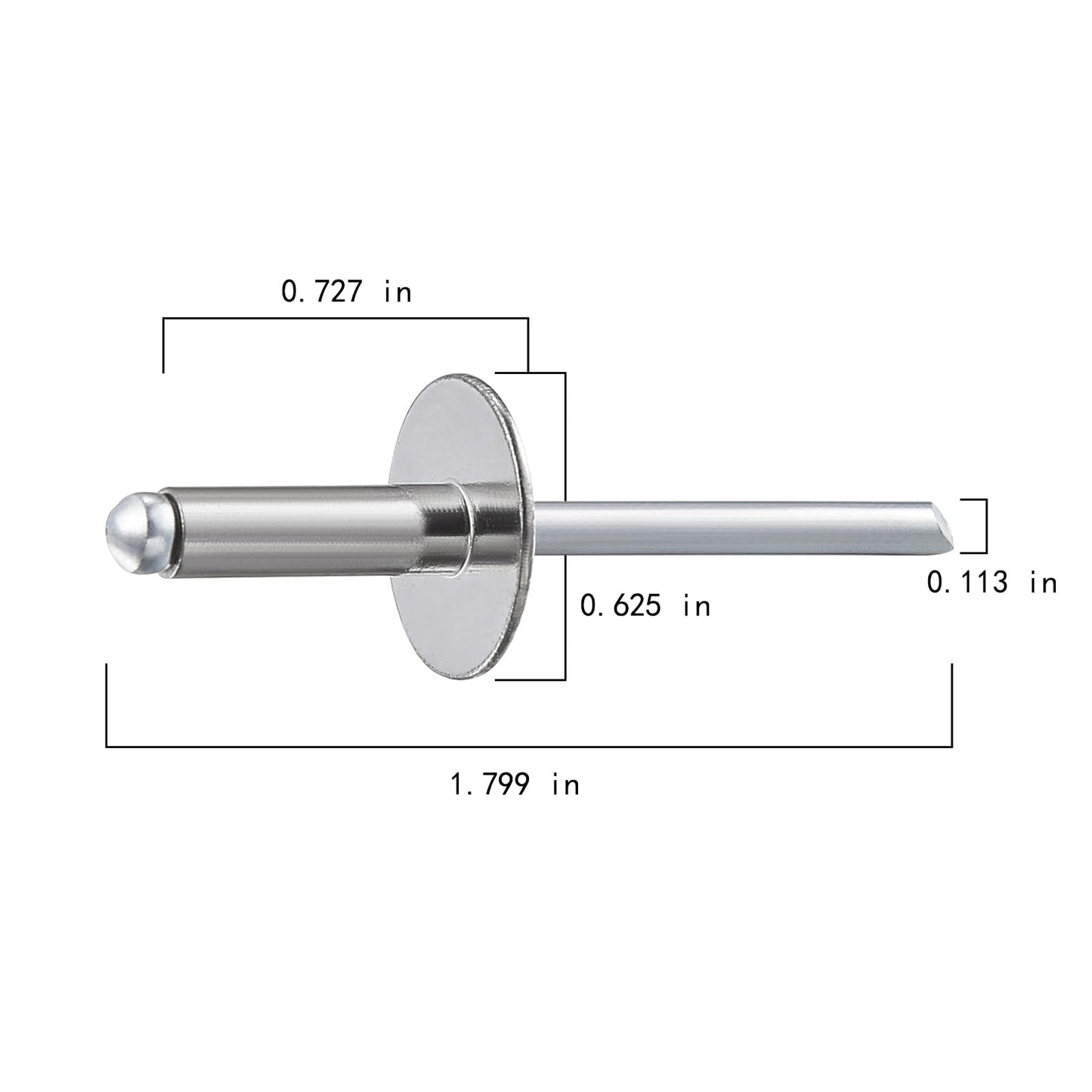 Wensilon(100 pcs) 3/16 * 5/8" Large Cap Open End Stainless Steel Blind Rivets,5 * 16 Blind Rivet