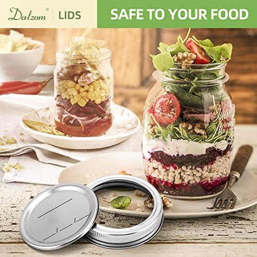 Dalzomยฎ 48Pcs Canning Lids with Rings Regular Mouth, Premium Mason Jar Lids with Bands/Rings for Ball, Kerr Jars - Food Grade Material, 100% Fit & Airtight for Regular Mouth Mason Jars