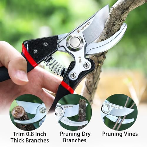 Kynup Pruning Shears for Gardening, Garden Shears Heavy Duty, Cutting Shears Pruners, Hedge Clippers, Rose Pruning Shears, Hand Clippers Gardening (Red Black)