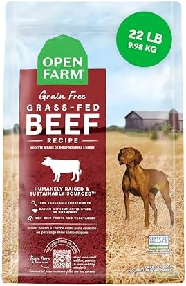 Open Farm, Grain-Free Dry Dog Food, Complete & Balanced Kibble, Sustainably & Ethically Sourced Ingredients, Non-GMO Veggies & Superfoods to Support Overall Health, Grass-Fed Beef Recipe, 22lb Bag